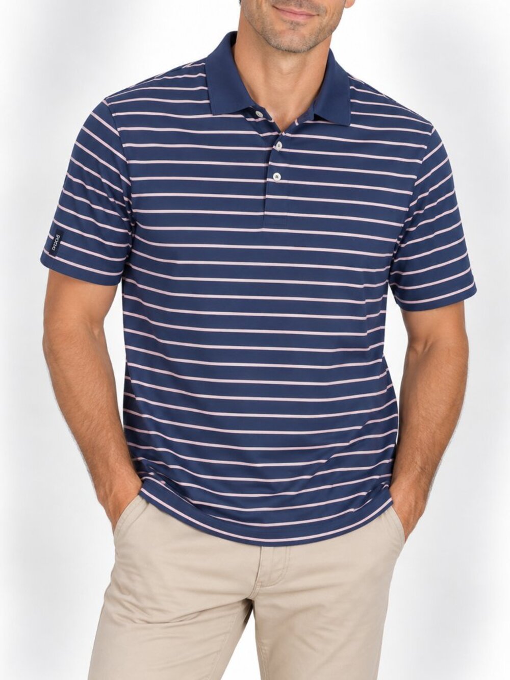 Polo Golf Ralph Lauren Men's XL Navy Blue Pink Striped Golf Polo Shirt